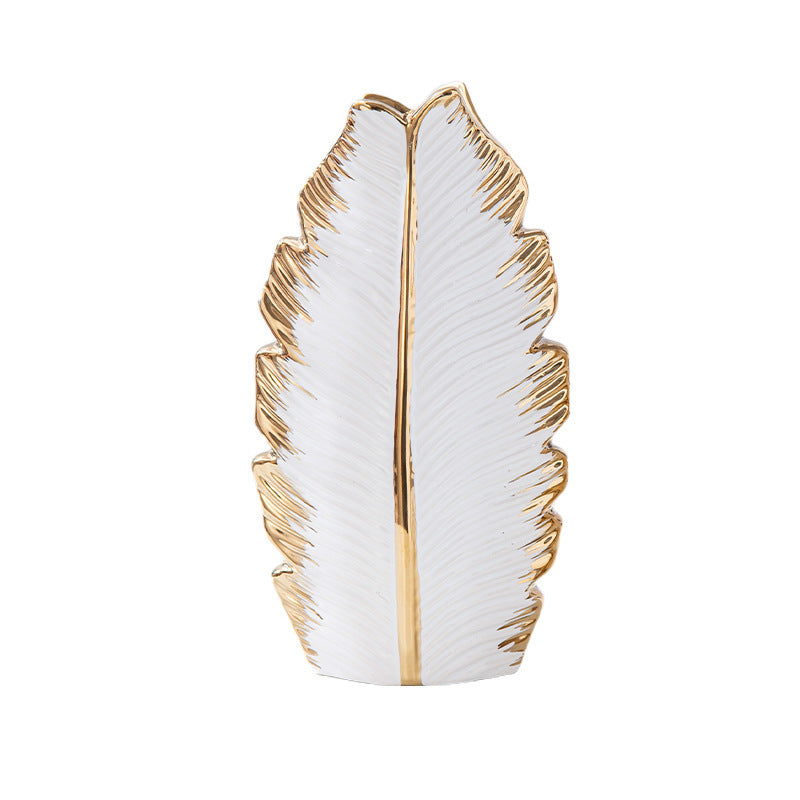 Gold Plated Leaves Ceramic Vase