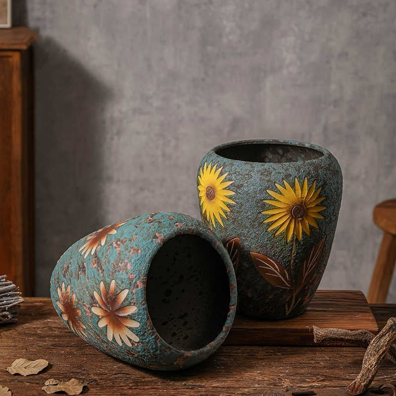 Sunflower Vintage Arrangement Ceramic Vase