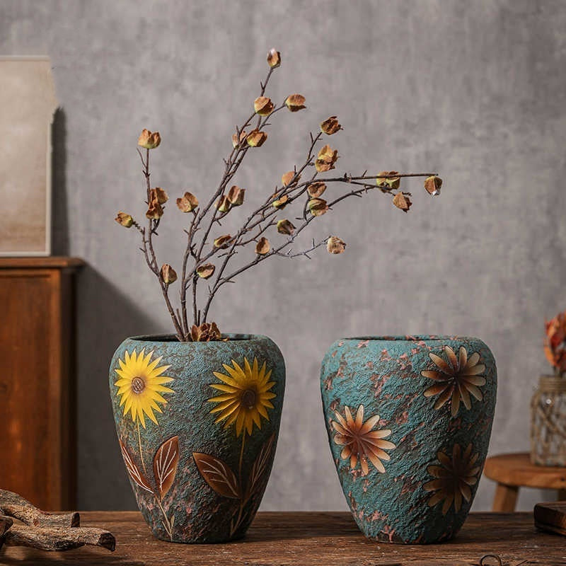 Sunflower Vintage Arrangement Ceramic Vase