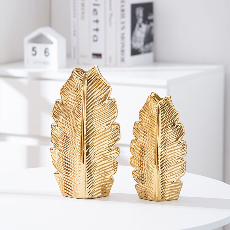 Gold Plated Leaves Ceramic Vase