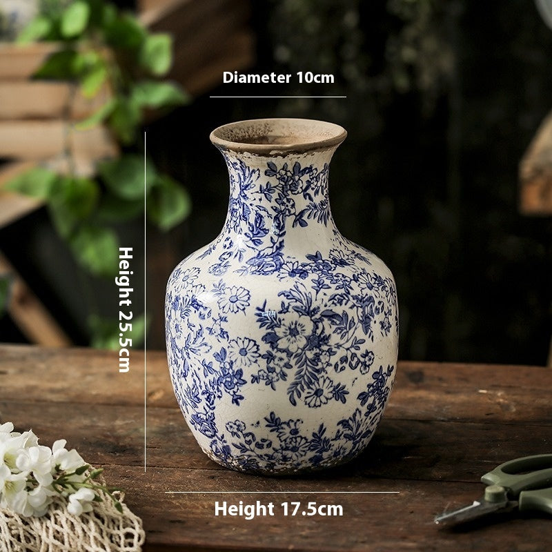 Chinoiserie Blue & White Ceramic Vase
