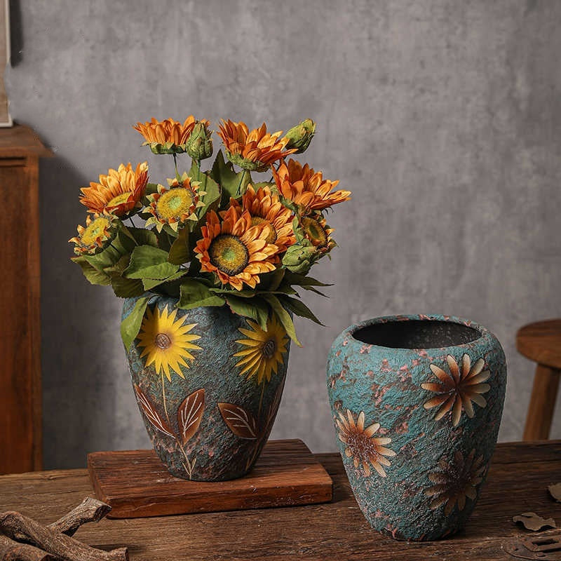 Sunflower Vintage Arrangement Ceramic Vase