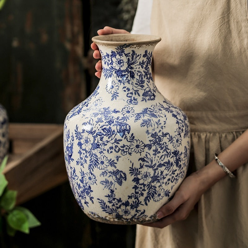 Chinoiserie Blue & White Ceramic Vase