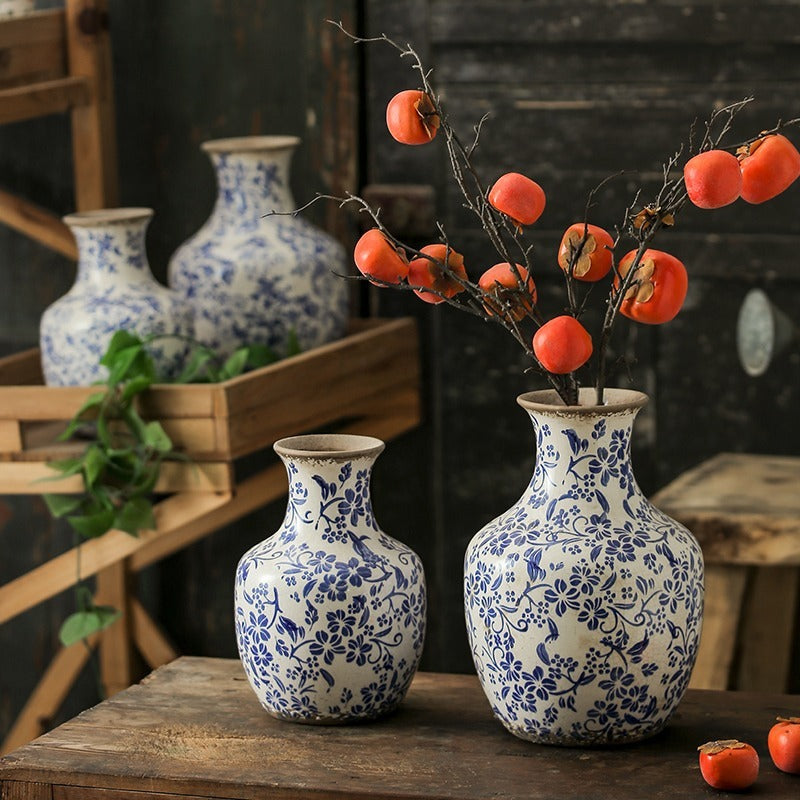 Chinoiserie Blue & White Ceramic Vase