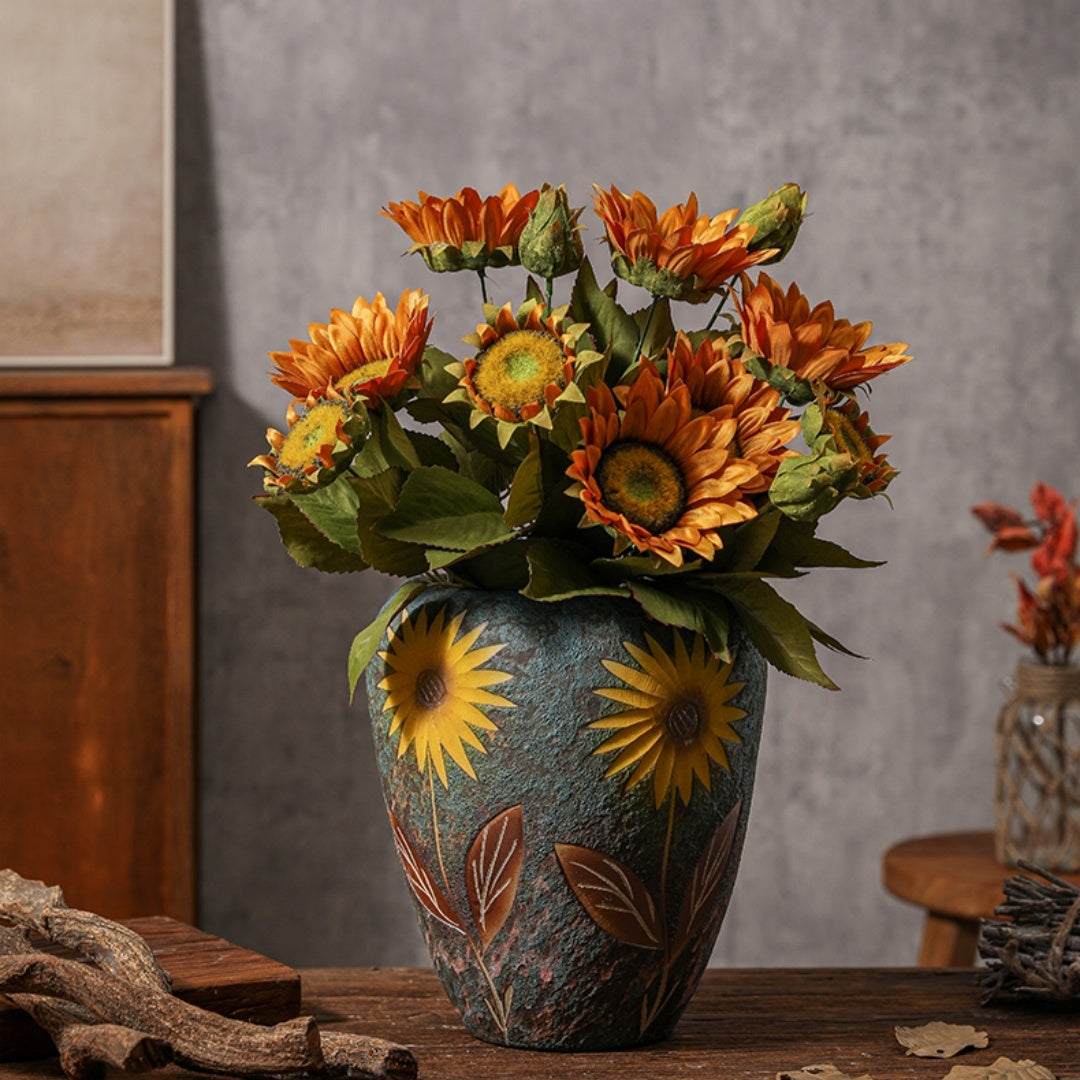 Sunflower Vintage Arrangement Ceramic Vase