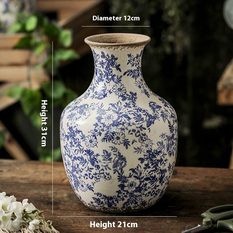 Chinoiserie Blue & White Ceramic Vase