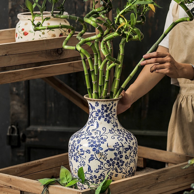 Chinoiserie Blue & White Ceramic Vase