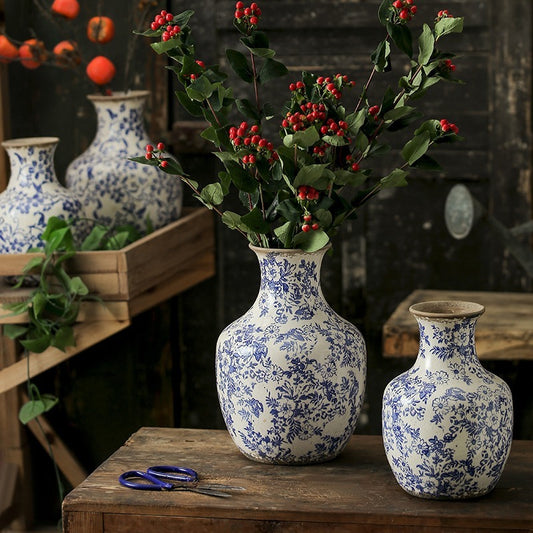Chinoiserie Blue & White Ceramic Vase