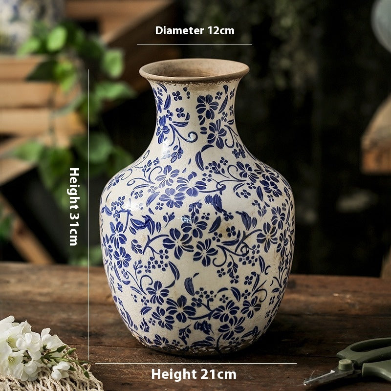 Chinoiserie Blue & White Ceramic Vase