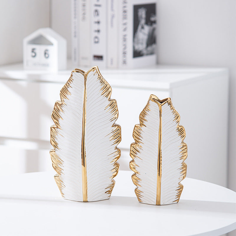 Gold Plated Leaves Ceramic Vase