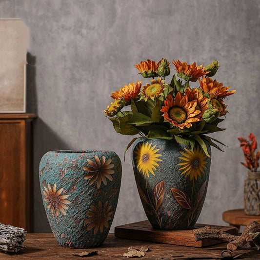 Sunflower Vintage Arrangement Ceramic Vase