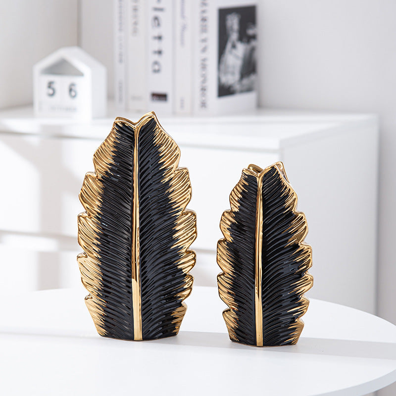 Gold Plated Leaves Ceramic Vase